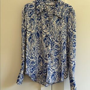 Zara Blue and White Paisley Women's Top